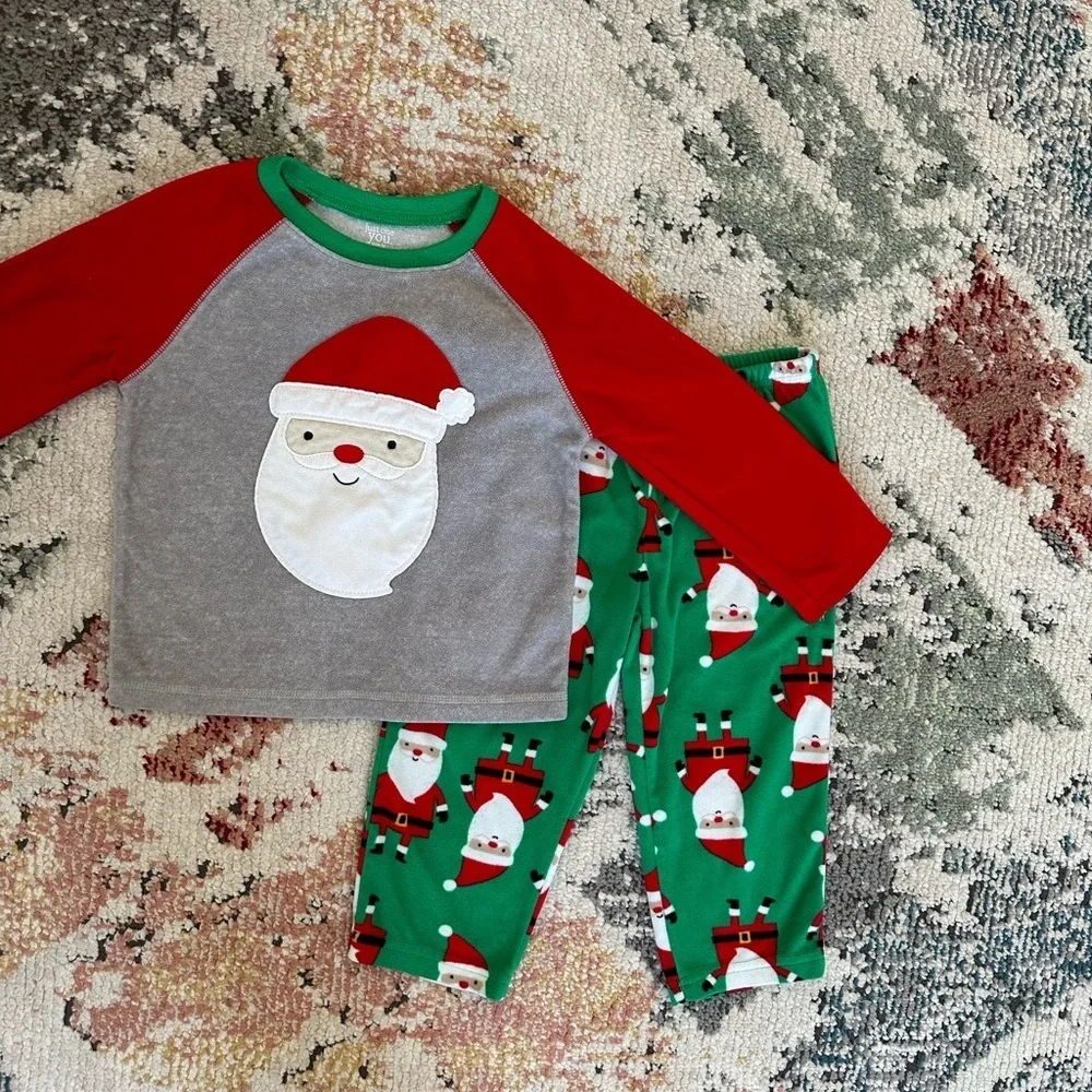 Carter's Santa Christmas fleece Pajamas Set 3T Toddler Boy Girl  Nearly new